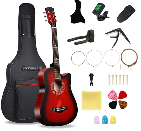 96,5 cm Holz-Akustikgitarre für Erwachsene, 6 Stahlsaiten, Akustikgitarre mit Gitarrentasche und Anfänger-Sets für Anfänger