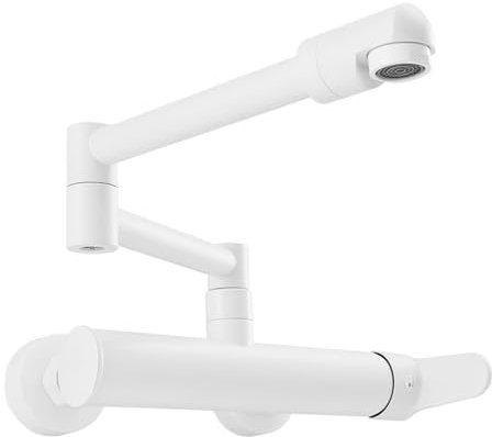 Rubinetto Cucina a Muro Bianco Piegato Impugnatura Singola Ottone-Bianco