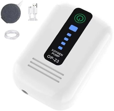 Bomba de aire del acuario | 1.81 pulgadas oxigenador de tanque | Buble de aire portátil silencioso con batería de 2600 mAh para la circulación de oxígeno de agua | Ideal para peces, hidroponía, estanq