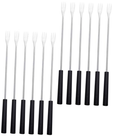 SOLUSTRE 12 pièces Fourchettes Fondue Inox avec Manche PP Fourchettes Tremper Chocolat et Fruits pour Buffet Fondue Chaude Cuisine