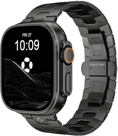 FiNESTONE AGIS02 Titan Armband für Apple Watch Ultra 3/2/1 49mm & S11/10 46mm, Hochwertiges Verstellbares iWatch Arm-band mit Schmetterlingsverschluss, Leichtes Apple Watch Ultra Armband, Schwarz