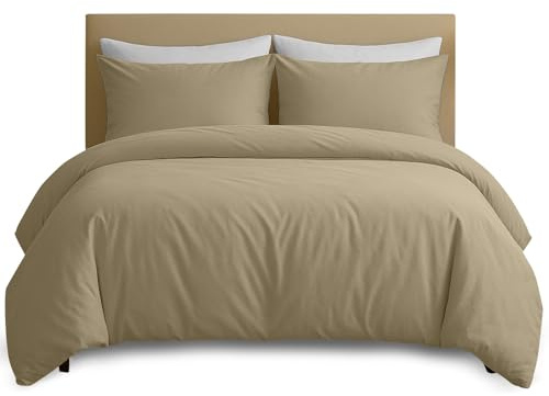 Hafaa King Size Duvet Cover Sets - Brushed Microfiber Beige Duvet Cover with 2 Pillowcases - Kingsize Quilt Cover Set
