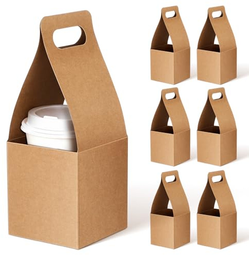 Artibetter 10 Unidades Portavasos Soporte para Bebidas Frías y Calientes Portátil Diseño de Asa Marrón de Papel Adecuado para Café para Llevar y Té de Burbujas
