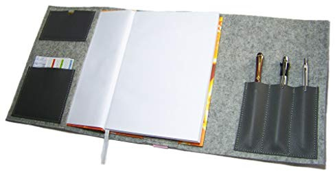 Kalender Organizer Kalenderhülle Hülle Einband Merino Wollfilz mit Leder und Gummiband Farbwahl für Din A5 Buchkalender, Notizbuch, Buch