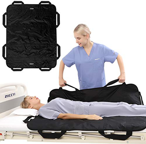 ZHEEYI Bed Positioning Pad with Reinforced Handles 48 x 40 Lifting Turning Patient Sheet Transfer Blanket for Caregiver, Bedridden, Elderly, Black