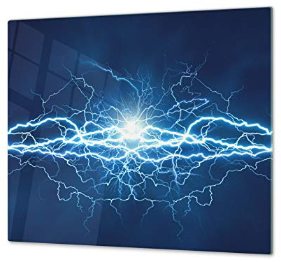 Cubre vitro resistente a golpes y arañazos - Tabla de cortar de vidrio templado - Encimera de trabajo – UNA PIEZA (60 x 52 cm) o DOS PIEZAS (30 x 52 cm); D01 Serie Abstracciones: Electricidad
