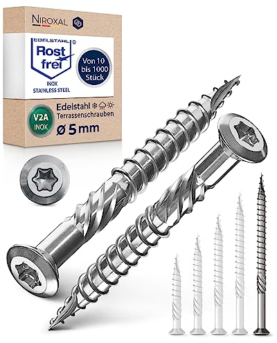 Terrassenschrauben 5x80 Edelstahl A2 Linsenkopfschrauben Torx Schrauben 5mm stark 100 Stück Holzschrauben Torx 80mm lang Edelstahlschrauben Holz