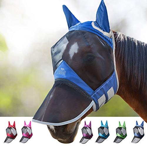 Harrison Howard CareMaster Pro Maschera antimosche luminosa per cavallo, grande, per occhi, naso lungo, con orecchie, protezione UV, per cavalli, acquamarina (L; dimensione intera)