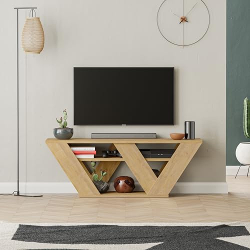 HOCUS PICUS Modern TV-Einheit für Wohnzimmer bis 48 Fernseher, 110 x 40 x 30 cm, einfache Montage und Reinigung, Eiche