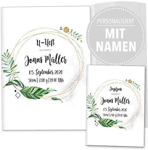 OLGS U-Heft und Impfpasshülle 3-teilig Set | Hüllen für Untersuchungsheft & Impfpass | Tropical Green | Geschenkidee personalisierbar mit Namen, Geburtsdatum (Uhefthülle, Impfpass personalisiert, 05)