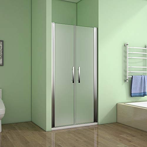 AICA Porte de douche 110x185cm, Verre satiné et anticalcaire, Porte battante en niche