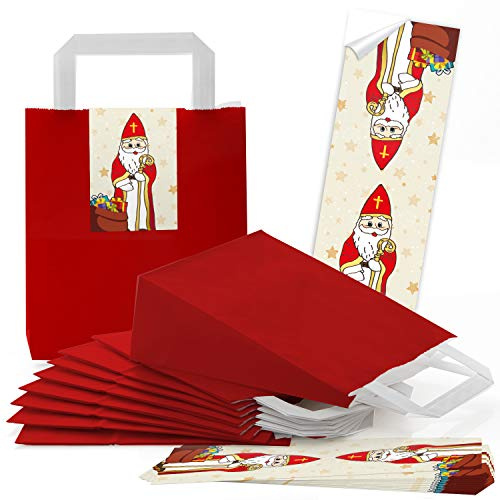 Logbuch-Verlag 25 kleine Art Nikolausstiefel oder Weihnachtsstiefel aus Papier Tragetaschen zum Befüllen für Nikolaus und Weihnachten 18 x 8 x 22 cm rot