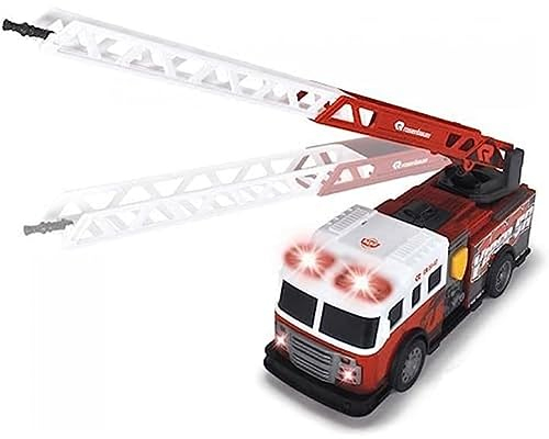 Dickie Toys – Feuerwehrauto Drehleiter – mit Blaulicht und Sirene, 27 cm lang, dreh- und ausziehbarer Leiter, für Kinder ab 3 Jahren, 203714019, Mehrfarbig