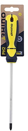 RHINO 15062 - Cacciavite a croce PH2 x 150 mm, lama in acciaio S2, impugnatura ergonomica, punta magnetica, uso professionale.