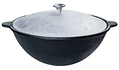 TEXAS CLUB Cast Iron Pot Uzbek Kazan with Aluminum Lid for Kamado Bono Media/Grande/Limited Grills, 8 L