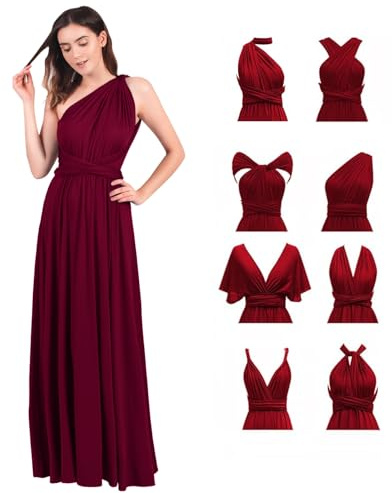 Abendkleid Lang Damen Elegant Sexy Rückenfreies Multiway Bandage Wickelkleid Festlich Hochzeitskleid Brautkleid Brautjungfernkleider Cocktailkleid Weihnachten Silvester Partykleid Ballkleid Weinrot L