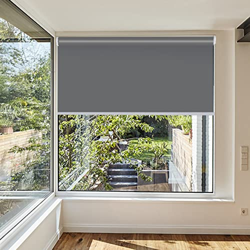 RYNS Seitenzugrollo Verdunklungsrollo 135x320cm 99% Schattentuch Mit Ösen Wasserdicht Verdunklungsrollo Dachfenster Doppelrollo Klemmrollo für Fenster & Tür Fensterrollo, Dunkelgrau