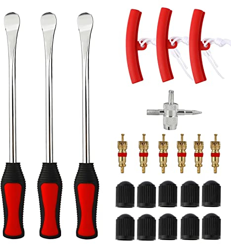 Reifenheber Reifen Montiereisen 23 Anzüge, 3pcs Reifenheber Montierhebel Werkzeug 3pcs Rad Felge Protektoren Tool Kit 10 Reifenventilkappen und Kappen Werkzeugsatz für Motorrad Fahrrad