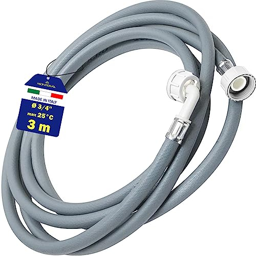 Manguera Lavadora y Lavavajillas 3 m para Entrada Agua para Temperaturas de hasta 25°C Presión de 20 a 60 Bar Conexión Recta y Ángulo Ø 3/4 - MADE IN ITALY - MONTERAL