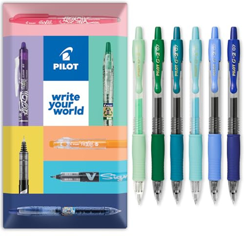 PILOT G-2 Gel-Tintenroller, einziehbar, 0,7 mm Spitze, in Umschlag, Geschenkverpackung, 6 Stück, Blau-Grüntöne