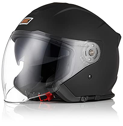 ORIGINE Casco Jet Moto 3/4 Aperto con Doppia Visiera Adatto per Scooter Omologato ECE (SOLID MATT BLACK,XL)