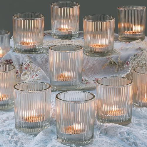 24 Pcs Votive Candle Holders - Clear Glass Tea Lights Candle Holder in Bulk for Table Centerpiece, Tealight Candle Holder for Weddings, Home Decor, Baby Shower, Special Occasions (Clear, 24)