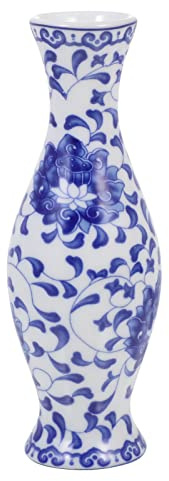 HOMSFOU Blue and White Porcelain Vase Hand-Painted Chinoiserie Ceramic Flower Vase 5.63 Inch Small Decorative for Home Office Table Centerpiece