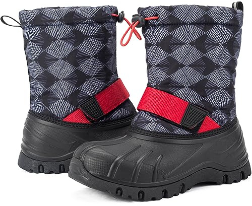 Yeerovan Boys Girls Snow Boots Winter Fully Fur Lined Warm Shoes Outdoor Anti-Slip Hiking Boots(T8 Black/Red 29)