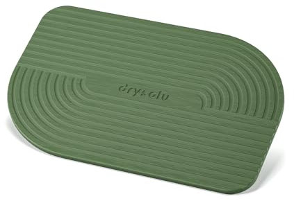 DRYSOLU Stone Bath Mat Diatomaceous Earth Bath Mat Stone Shower Mat Fast Water Drying Ultra Absorbent Pad Diatomite Mat,Non-Slip Mat for Bathroom,Kitchen,Pet,15.35x23.62in,Hard,Drak Green,1-Pack