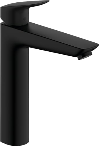 hansgrohe Logis - Bathroom tap Without Waste Set, Bathroom Sink Water tap with spout Height 190mm, Bathroom Mixer tap Water-Saving (EcoSmart), matt Black, 71091670