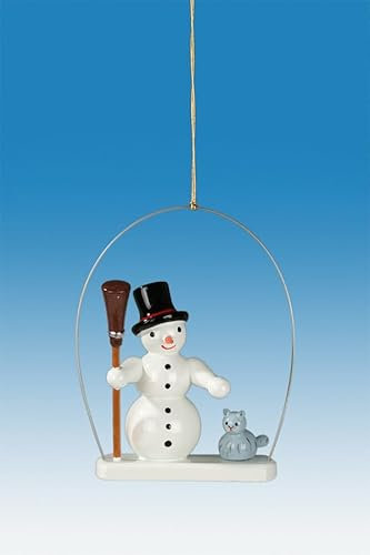 Rudolphs Schatzkiste Baumbehang Schneemann im Ring mit Katze Höhe ca. 6cm NEU Christbaum Christbaumschmuck Weihnachten Baumschmuck Holzschmuck Holz Seiffen Erzgebirge Strauchbehang Dekoratio