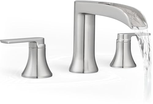 HOIGY Brushed Nickel Tub Faucet Set 3 Hole, Brass Deck Mount Waterfall Bathtub Faucet Set, High Flow Widespread 6-16 Inch Roman Tub Faucets 2 Handle