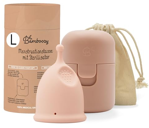 Bamboozy Coppetta Mestruale Con Sterilizzatore (L) - Coppette Mestruali Riutilizzabili Realizzate in Silicone Medico - Fino a 12 Ore di Protezione - Senza Plastica, Senza BPA
