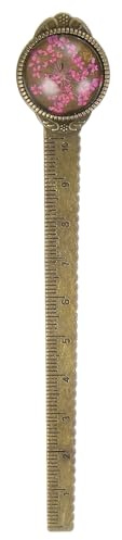 QUARKZMAN Metall-Lesezeichen-Lineal 10 cm metrisch Blume Retro Vintage Lesezeichen Marker Messwerkzeug für Büro Klassenzimmer Lehrergeschenk, dunkelrosa