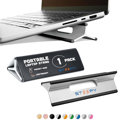 Steepy Portable Laptop Stand for Desk – Adjustable Height, & Portable Laptop Holder – Ergonomic Computer Stand for Cooling & Comfort – Slip-Proof, Sturdy Design – Universal Fit for 13-17 Inch Devices