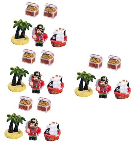 Cabilock 4 Sätze Piraten-Ornamente Strand-miniaturpiraten Puppenhaus-miniaturdekore Miniatur-meeresdekorationen Piraten-Geburtstagsparty- Reesin-Baum-Miniatur Piratenspielzeug Harz