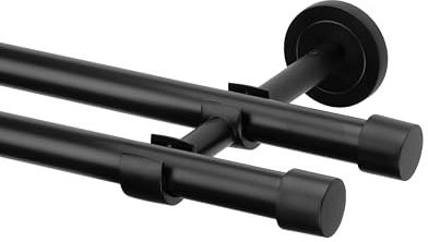 Ventanara® Gardinenstange schwarz matt 19mm 2-läufig mit Endstücken und Halterungen für Wandmontage (Standard, 160 cm / 2-läufig/Wand)