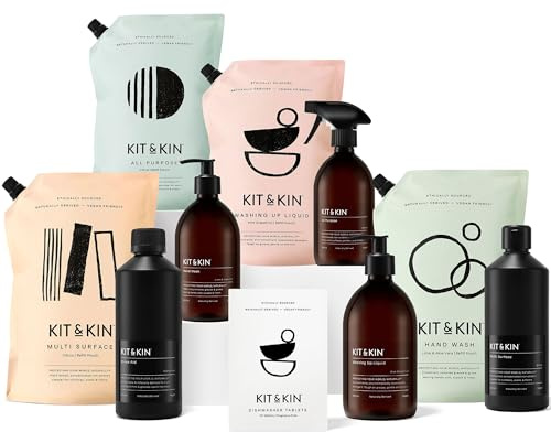 Kit & Kin Eco Kitchen Cleaning Bundle | Non-Toxic Plant-Based Cleaning Products | 100% Naturally Derived Food Grade Cleaners | Refillable range