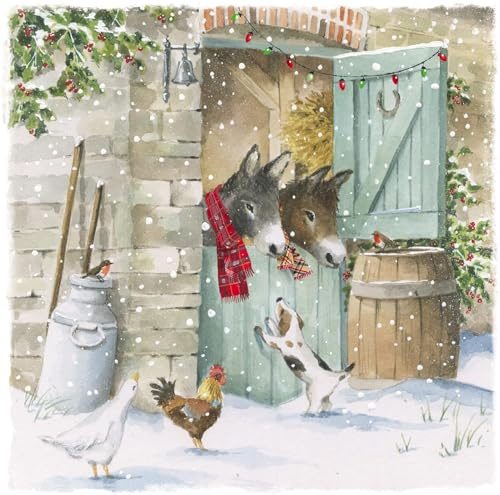 GBCC Biglietti di Natale di beneficenza, confezione da 6, biglietti di Natale di beneficenza con un design natalizio con animali alla stalla, ecologici, confezione multipla con buste