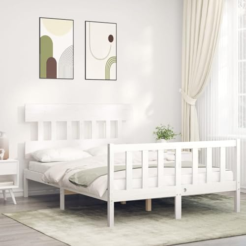 Buzaza Massivholzbett mit Kopfteil Bettgestell Bed Frame Holzbett Kopfteil Bett Schlafzimmer Bett Massivholzbetten Weiß 120x200 cm - 3193332