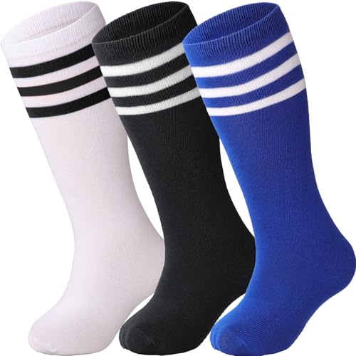DRESHOW Calcetines de Fútbol a Rayas Hasta la Rodilla de Algodón Uniforme Deportivo Largo para Niños y Niñas