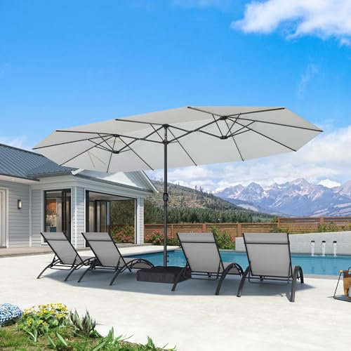 PURPLE LEAF Grand Parasol de Jardin Extérieur avec Pied 4,55 x 2,7 x 2,4 m, Parasol Rectangulaire Double Face à Manivelle en Aluminium avec 12 Baleines pour Balcon, Terrasse, Patio, Restaurants, Blanc