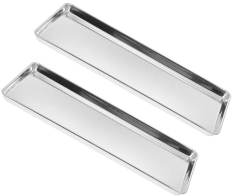 BUGUUYO 2pcs Stainless Steel Platter Rectangular Steamed Vermicelli Tray for Party Catering