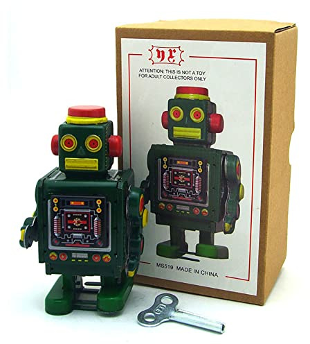AYUNJIE Retro Wind Up Toy MS519 Robot Nostalgic Photography Props Adult Collectible Toys Creative Tin Toys Vintage Kids Gift for Boys Girls Parent-Child Interaction (Green)