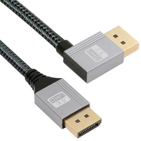 cablecc Câble DisplayPort DP vers DP Ultra HD UHD 4K 60 Hz 32,4 Gbit/s haut débit coudé à gauche Argenté 1 m