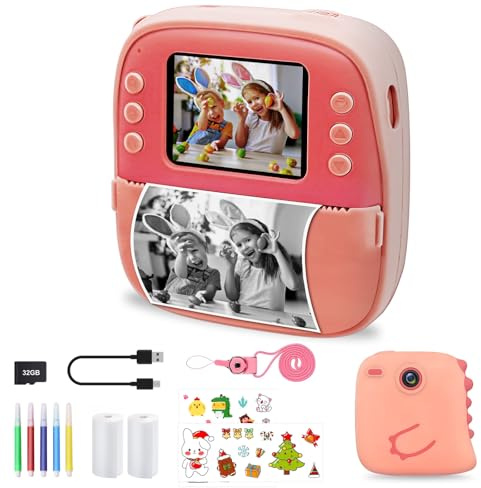 Kids Instant Digital Cameras,32GB Toddler Camera Instant Print Toys,1080P Children Printable Camera Christmas Birthday Gifts for 3-12Years Old Girls,Boys Girls Toys (Pink)