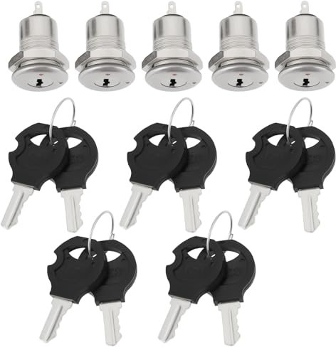 YINETTECH 5 Pack 12mm 2 Positions Barrel Lock Switch ON/Off with 2 Keys KS02 3A 250V Electronic Switch for DIY Projects and Vehicles
