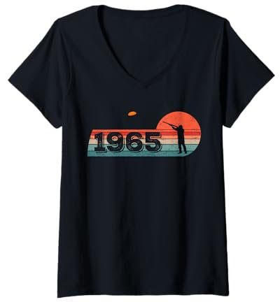 Damen Jahrgang 1965 Tontauben Geburtstagsshirts Tontaubenschießen T-Shirt mit V-Ausschnitt