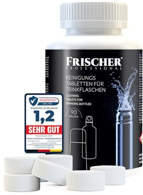 FRISCHER PROFESSIONAL Compresse di pulizia per bottiglie, 90 pezzi, pulizia accurata e delicata di bottiglie, brocche e bicchieri riutilizzabili in acciaio inox, alluminio, vetro e plastica
