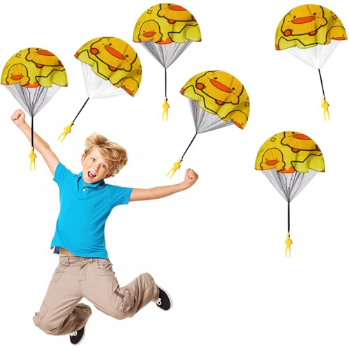 Fallschirm Spielzeug Kinder, FainFun 6 Fallschirmspringer Spielzeug Klein, Wurfspiel Kinder Fallschirm, Fallschirmspringer, Outdoor-Aktivitäten (Gelb)